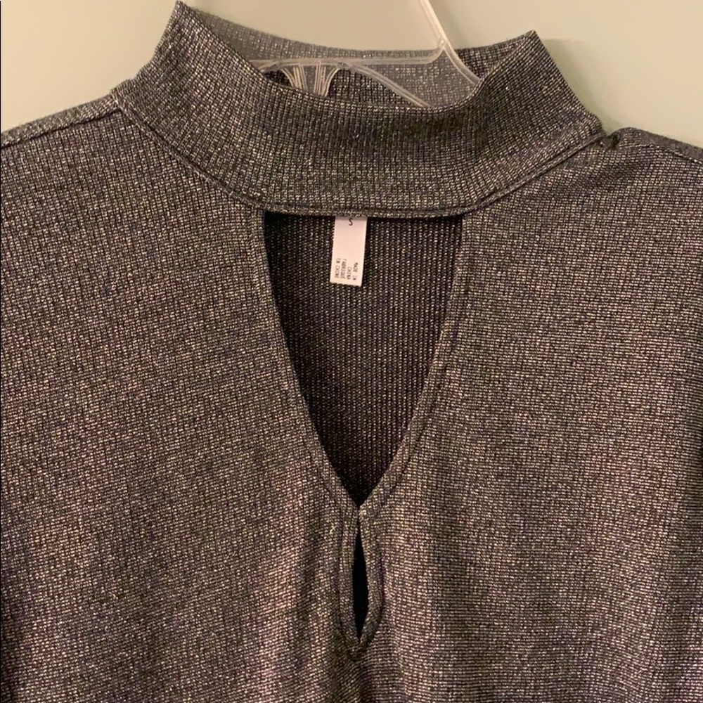 Leith Silver metallic Bodysuit Long Sleeve Keyhole - Picture 2 of 6